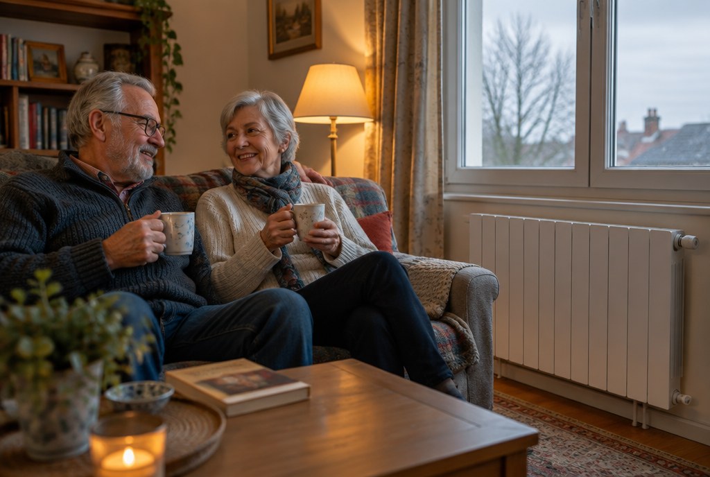 Un couple au chaud dans son salon